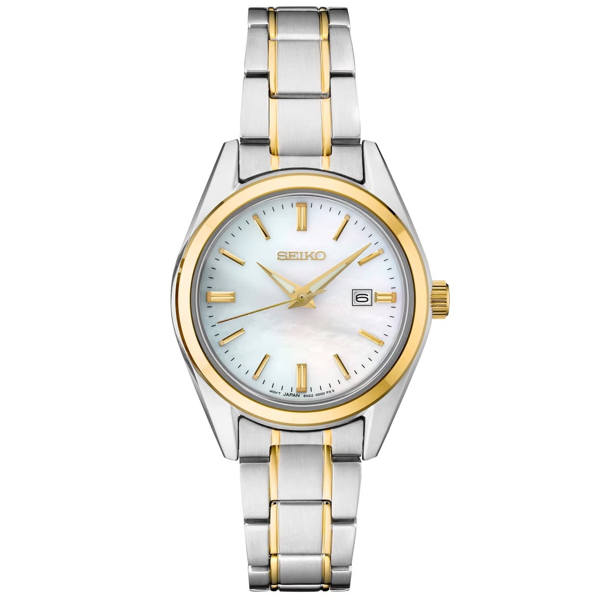 Seiko two-tone watch with a mother-of-pearl dial